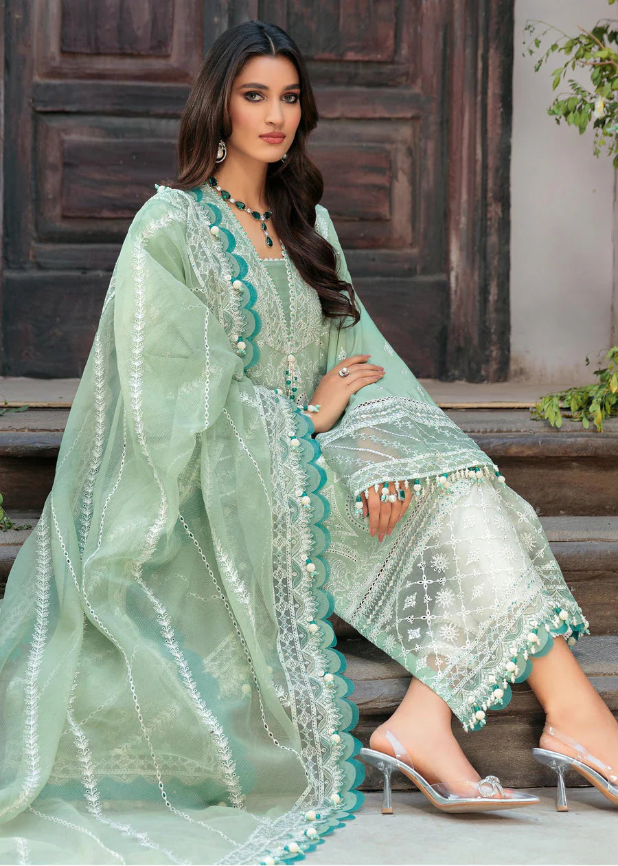 SAHEEFA- LAWN 3PC EMBROIDERED SHIRT WITH ORGANZA EMBROIDERED READY TO WEAR BEAUTIFUL DUPATTA WITH TROUSER- EP- 5298