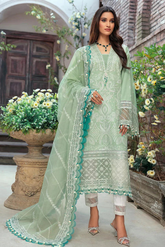 SAHEEFA- LAWN 3PC EMBROIDERED SHIRT WITH ORGANZA EMBROIDERED READY TO WEAR BEAUTIFUL DUPATTA WITH TROUSER- EP- 5298