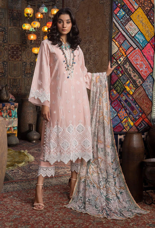 ADAN LIBAS- LAWN 3PC EMBROIDERED SHIRT WITH DIAMOND PRINT DUPATTA WITH TROUSER -EP- 5307