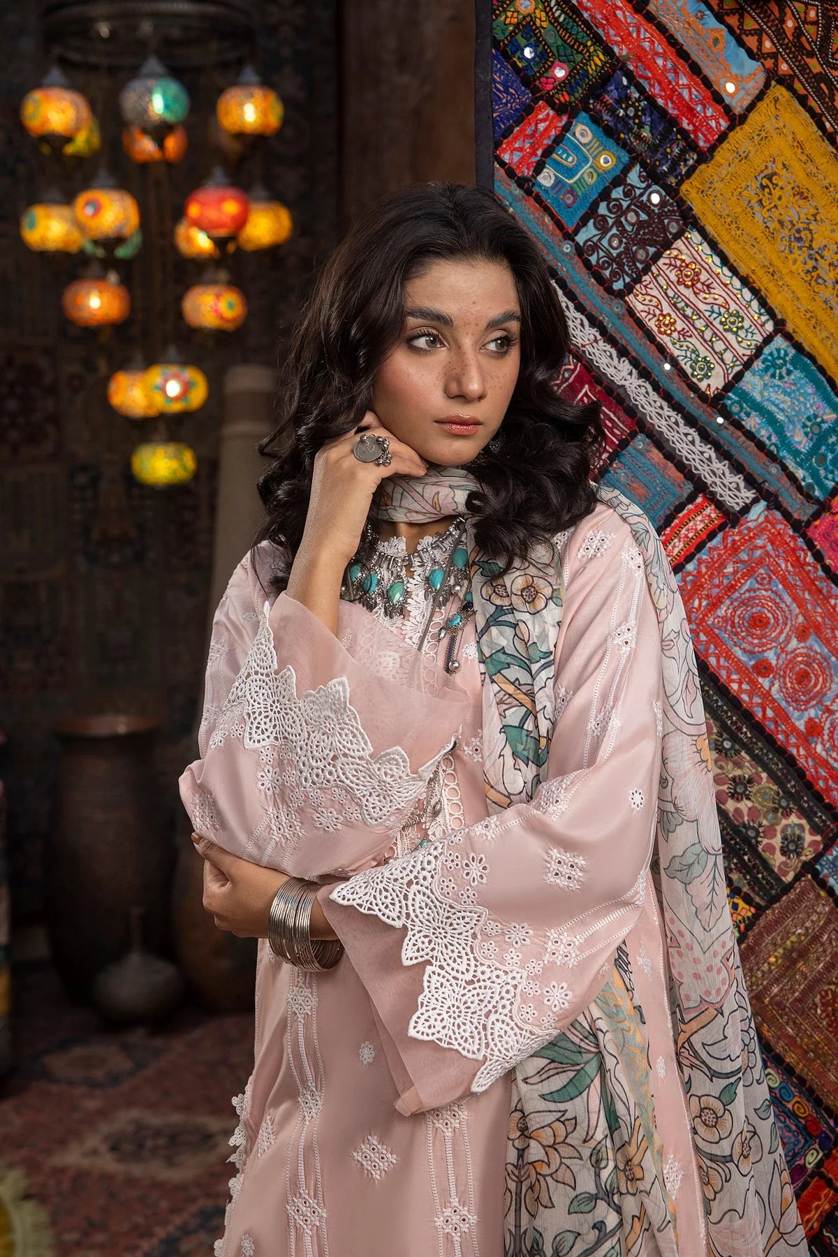 ADAN LIBAS- LAWN 3PC EMBROIDERED SHIRT WITH DIAMOND PRINT DUPATTA WITH TROUSER -EP- 5307