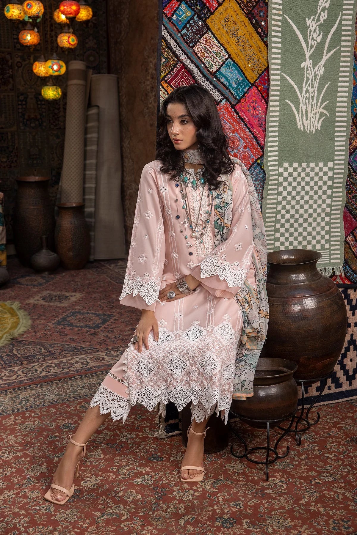 ADAN LIBAS- LAWN 3PC EMBROIDERED SHIRT WITH DIAMOND PRINT DUPATTA WITH TROUSER -EP- 5307