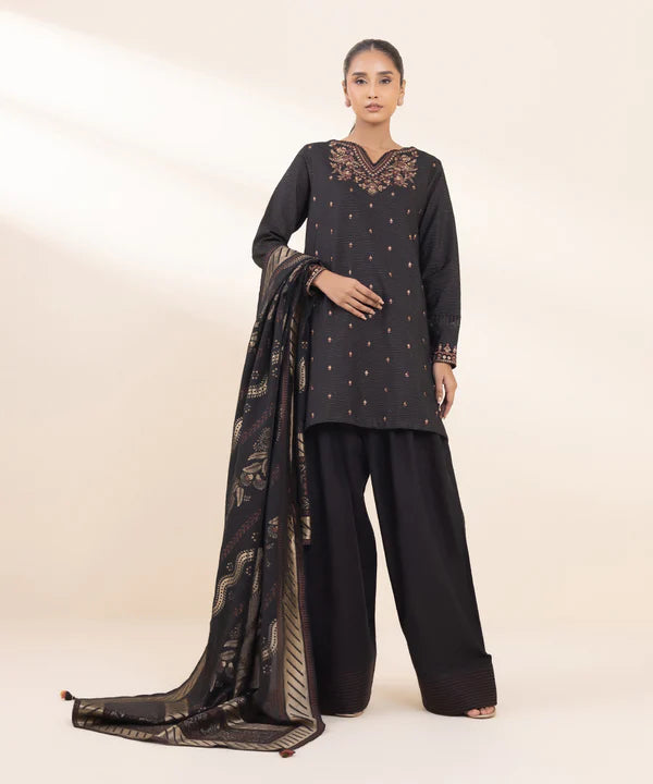 SAPPHIRE- 3PC DHANAK EMBROIDERED SHIRT WITH TWILL PRINT SHAWL & TROUSER-EP-5486