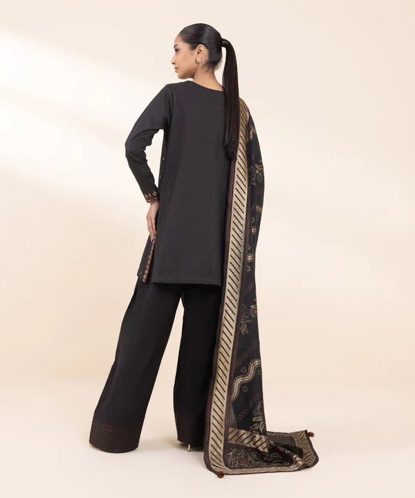 SAPPHIRE- 3PC DHANAK EMBROIDERED SHIRT WITH TWILL PRINT SHAWL & TROUSER-EP-5486