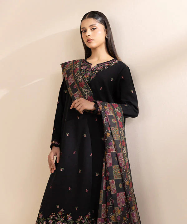 SAPPHIRE- 3PC DHANAK EMBROIDERED SHIRT WITH TWILL PRINT SHAWL & TROUSER-EP-5008