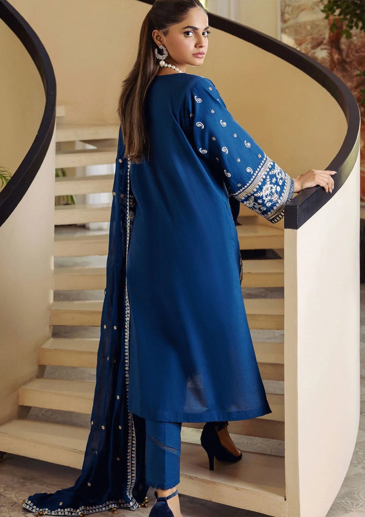 SO KAMAL- 3PC DHANAK EMBROIDERED SHIRT WITH DHANAK EMBROIDERED SHAWL & TROUSER-EP-5399