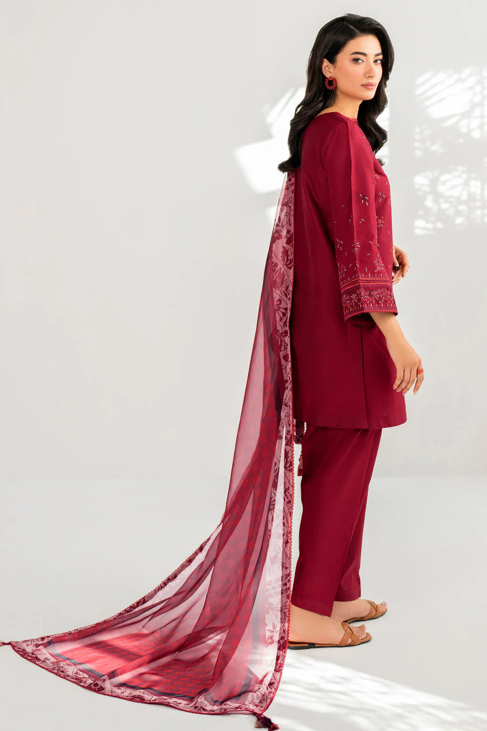 JAZMIN- LAWN 3PC EMBROIDERED SHIRT WITH DIAMOND PRINT DUPATTA WITH TROUSER -EP- 5306