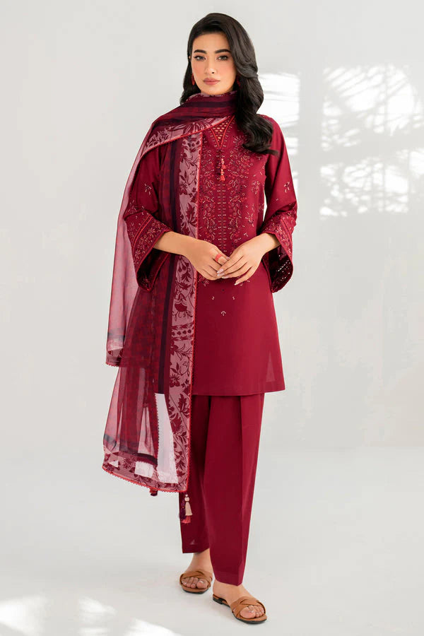 JAZMIN- LAWN 3PC EMBROIDERED SHIRT WITH DIAMOND PRINT DUPATTA WITH TROUSER -EP- 5306