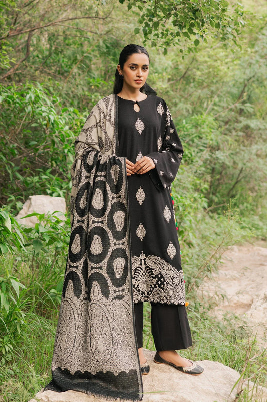 JAZMIN-3PC DHANAK EMBROIDERED SHIRT WITH TWILL PRINTED SHAWL & TROUSER-EP-5453