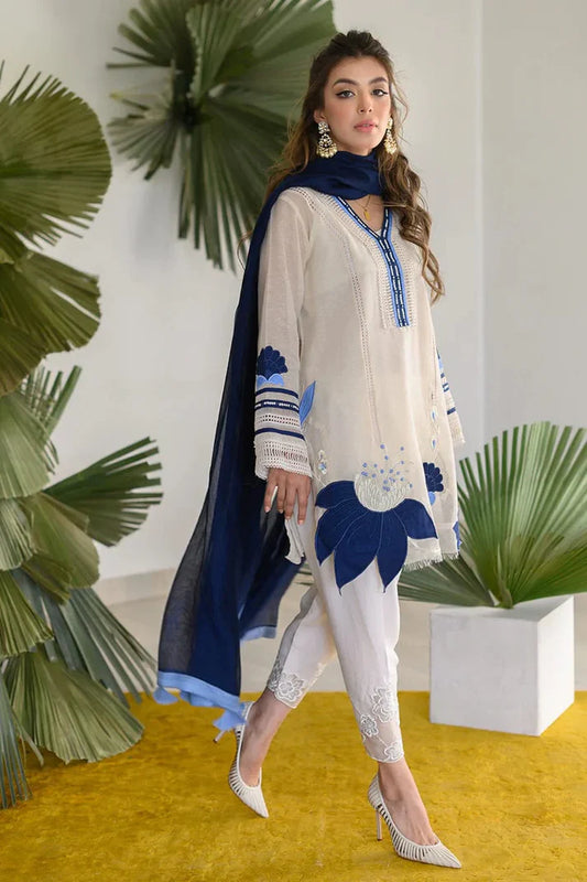 NADIA FAROOQI -3PC DHANAK EMBROIDERED SHIRT WITH BAMBER CHIFFON DUPATTA & TROUSER -EP-5325