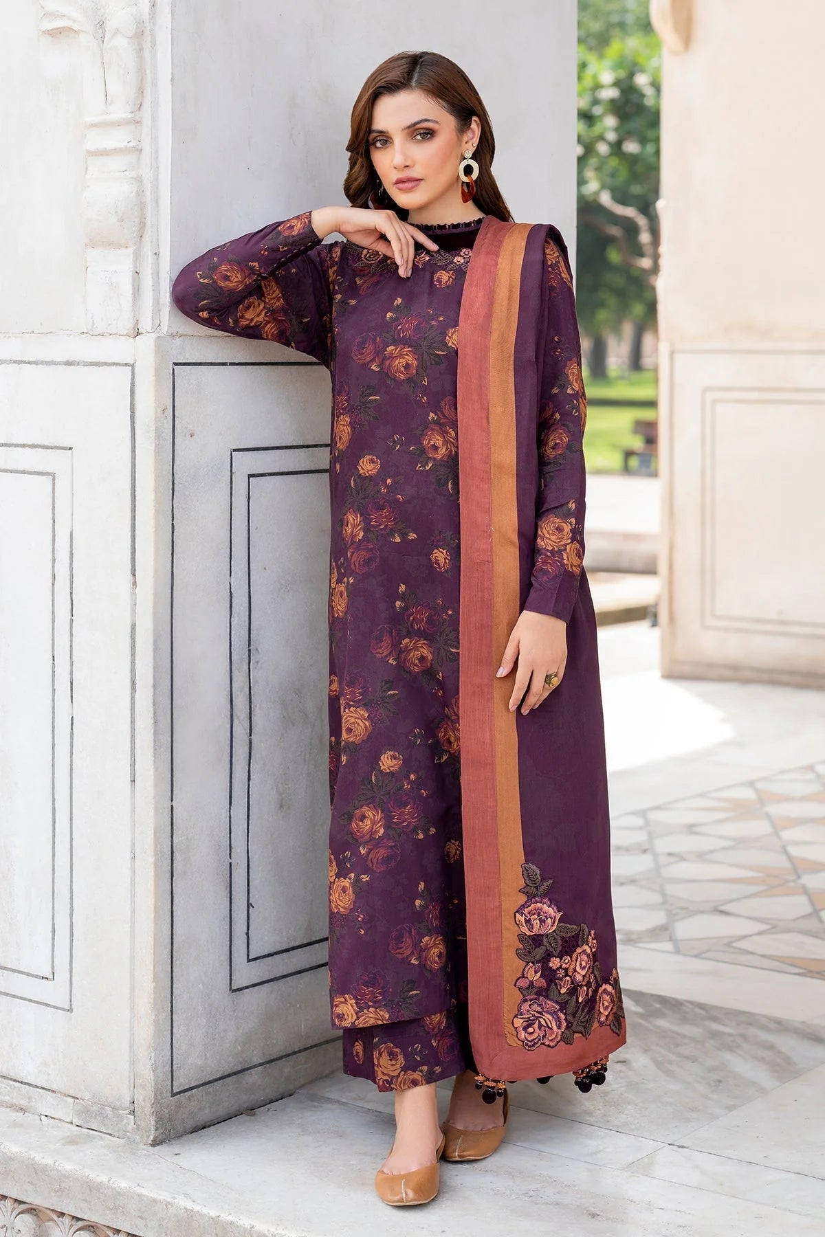 BAROQUE - 3PC KARANDI PRINTED SHIRT WITH PRINTED DUPATTA AND TROUSER-EP-5429