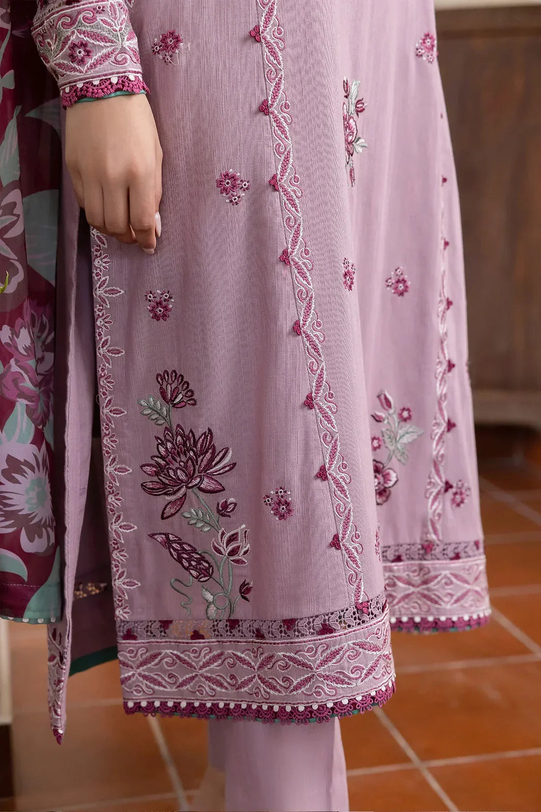 JAZMIN - 3PC DHANAK EMBROIDERED SHIRT WITH WOOL PRINTED SHAWL & TROUSER-EP-5443