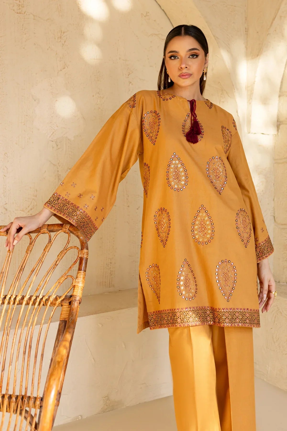 BATIK - 2PC DHANAK SEQUIN EMBROIDERED SHIRT WITH DHANAK SEQUIN EMBROIDERED TROUSER-EP-5416