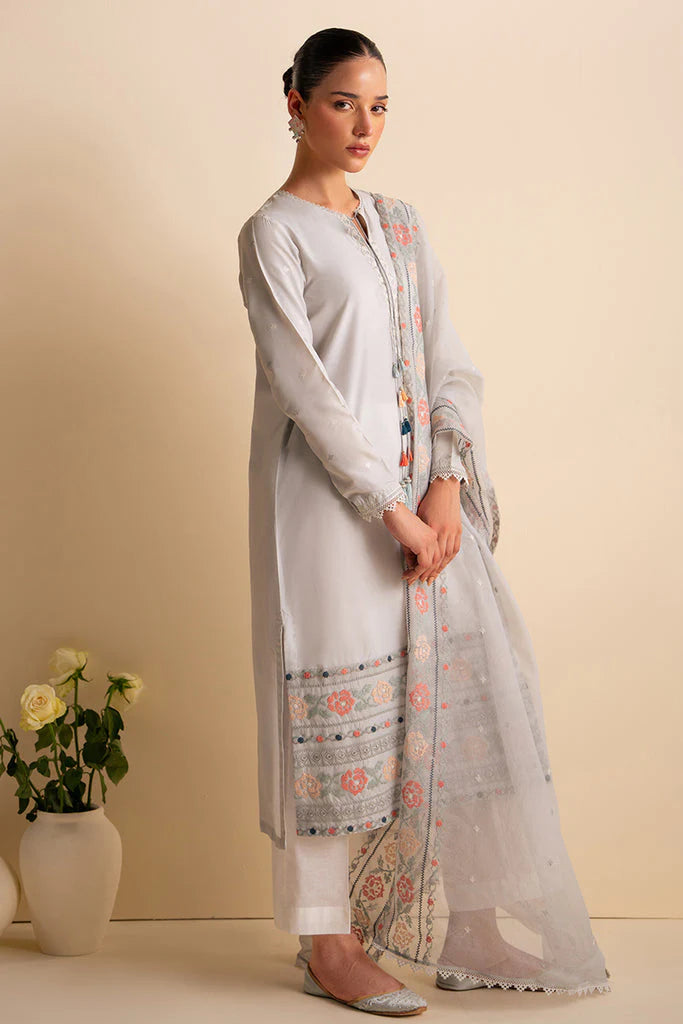 CROSS STITCH-3PC DHANAK EMBROIDERED SHIRT WITH ORGANZA EMBROIDRED DUPATTA & TROUSER-EP-5438