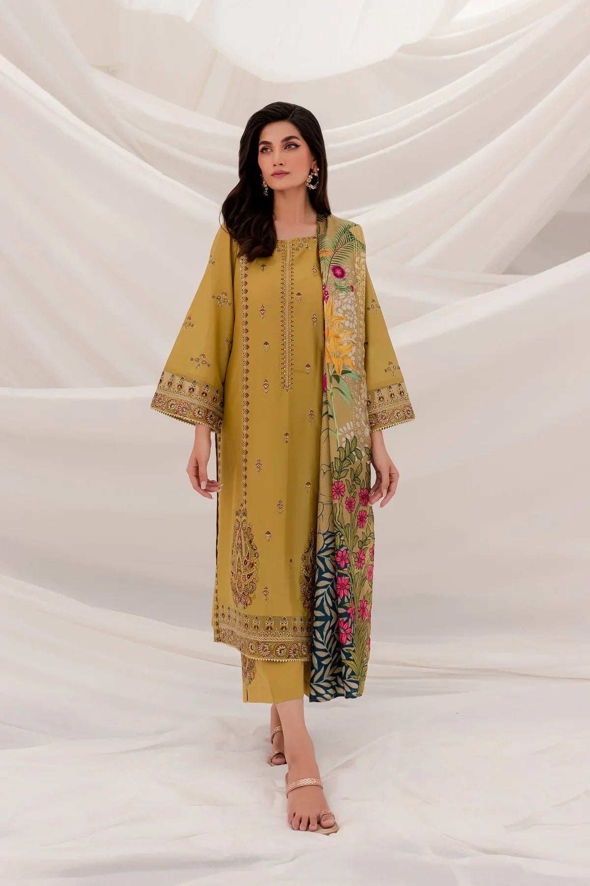 BATIK -3PC DHANAK EMBROIDERED SHIRT WITH COUTURE WOOL SHAWL & EMBROIDERED TROUSER- EP - 5108