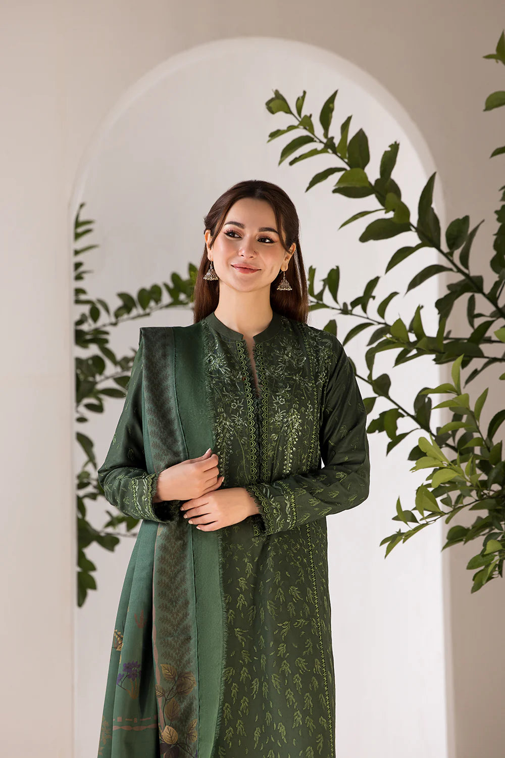 SOBIA NAZIR- 3PC DHANAK EMBROIDERED SHIRT WITH TWILL PRINT SHAWL & TROUSER-EP-5489