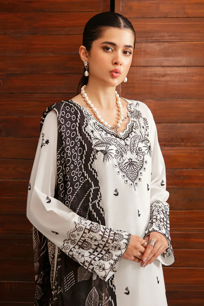 AFSANAH-3PC DHANAK EMBROIDERED SHIRT WITH COUTURE PRINTED SHAWL & TROUSER-EP-5498