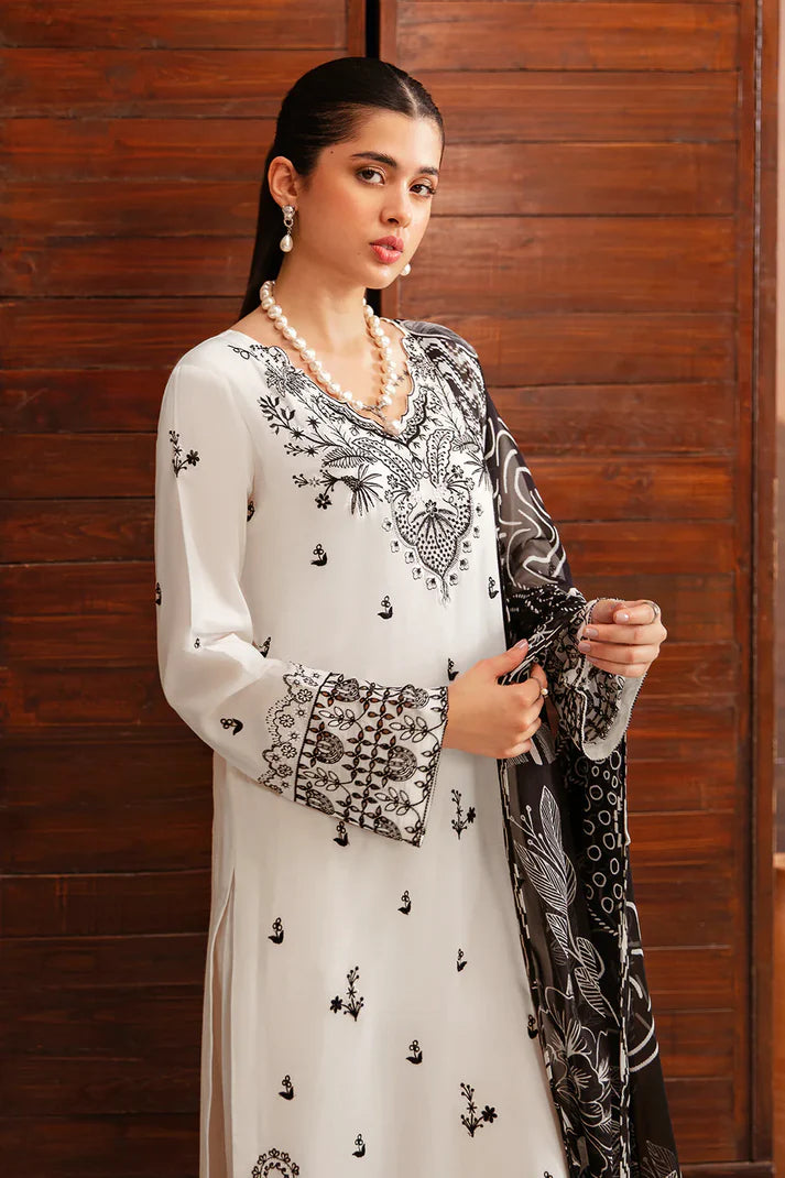 AFSANAH-3PC DHANAK EMBROIDERED SHIRT WITH COUTURE PRINTED SHAWL & TROUSER-EP-5498