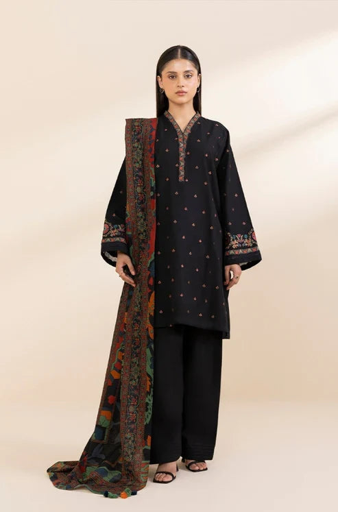 SAPPHIRE- 3PC DHANAK EMBROIDERED SHIRT WITH TWILL PRINT SHAWL & TROUSER-EP-5499