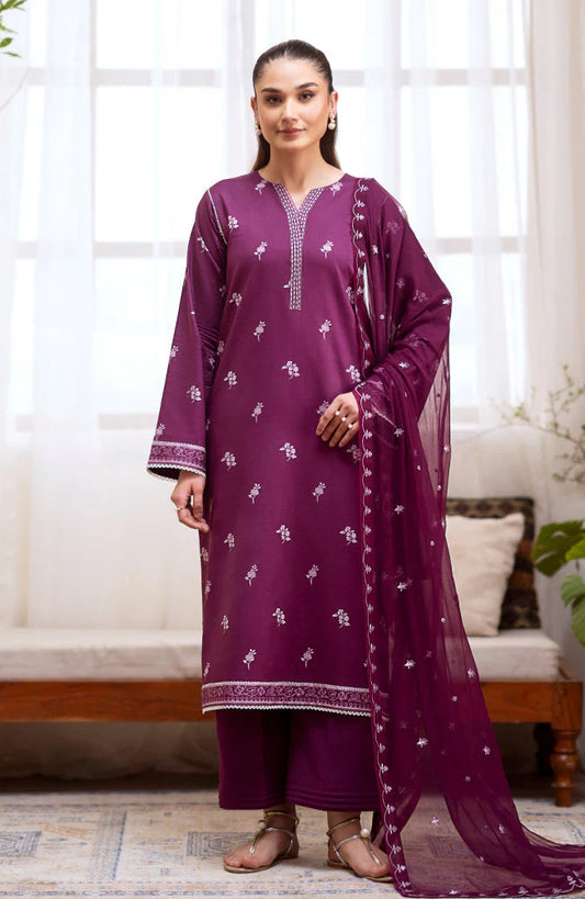 SERAN-3PC DHANAK EMBROIDRED SHIRT WITH DHANAK EMBROIDRED SHAWL AND TROUSER-EP-5389