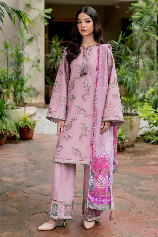 JAZMIN-3PC DHANAK EMBROIDRED SHIRT WITH WOOL PRINT SHAWL & EMB TROUSER-EP-5385