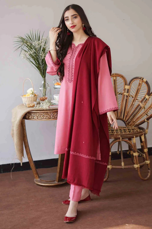 AISLING 3PC DHANAK EMBROIDERED SHIRT  WITH DHANAK EMBROIDERED SHAWL- EP-5097