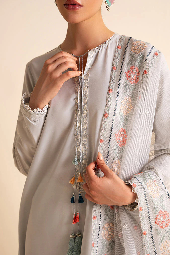 CROSS STITCH-3PC DHANAK EMBROIDERED SHIRT WITH ORGANZA EMBROIDRED DUPATTA & TROUSER-EP-5438