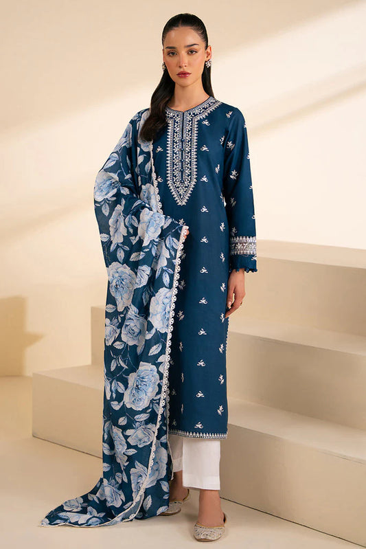 CROSS STITCH- 3PC DHANAK EMBROIDERED SHIRT WITH WOOL PRINT SHAWL & TROUSER-EP-5383