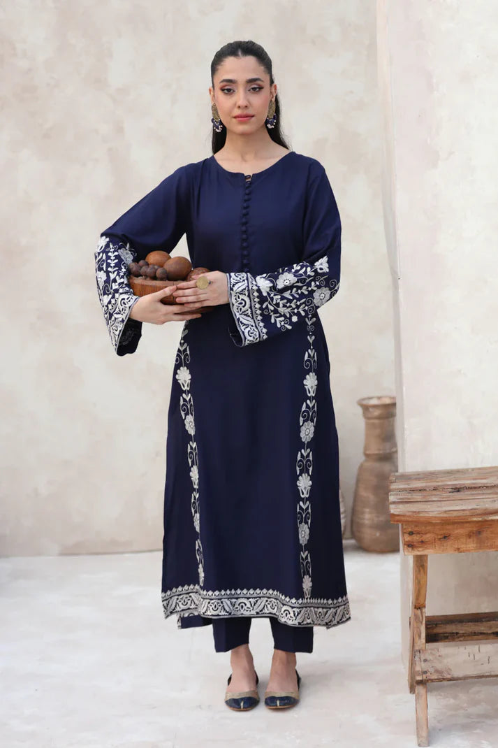 FEROZAE-2PC DHANAK EBROIDERED SHIRT WITH DHANAK EMBROIDERED SLEEVES-EP-5500