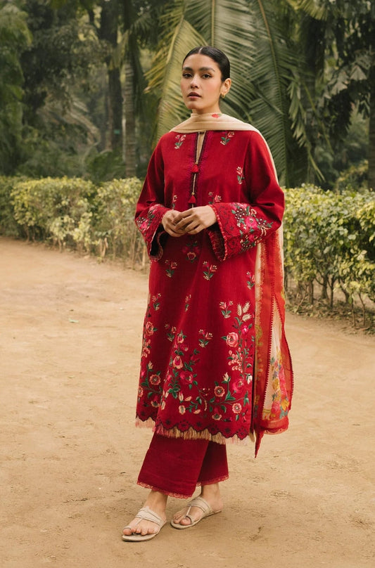 ZAHRA SHAHJAHAN- 3PC LAWN EMBROIDERED SHIRT WITH  PRINT DUPATTA-EP-5253