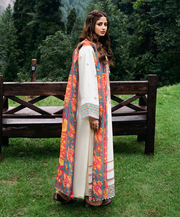 SAPPHIRE- 3PC DHANAK EMBROIDERED SHIRT WITH WOOL PRINT SHAWL & TROUSER-EP-5437