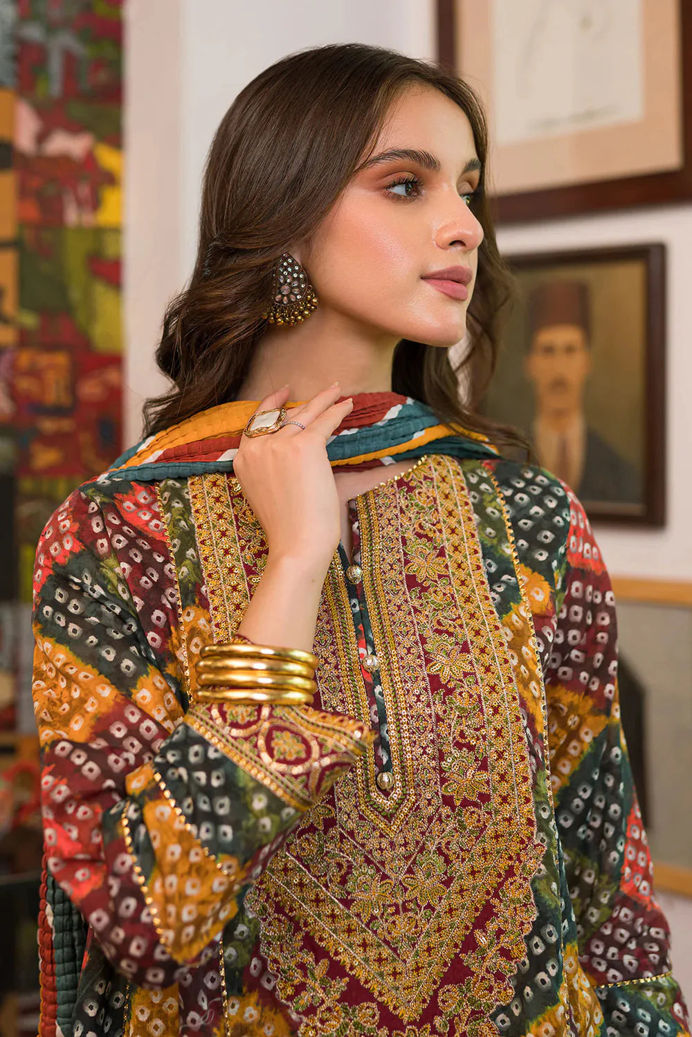 JAZMIN- 3PC KARANDI PRINTED EMBROIDERED SHIRT WITH KARANDI PRINTED SHAWL & KARANDI PRINTED TROUSER-EP-5466