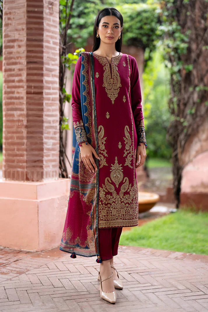 JAZMIN- 3PC DHANAK EMBROIDERED SHIRT WITH WOOL PRINT SHAWL & TROUSER-EP-5380