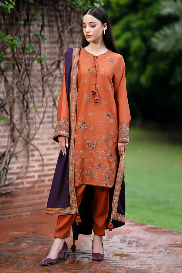 JAZMIN- 3PC DHANAK EMBROIDERED SHIRT WITH DHANAK EMBROIDERED READY TO WEAR  SHAWL & TROUSER-EP-5409