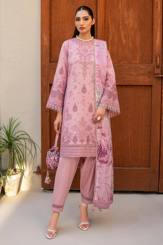 JAZMIN - 3PC LAWN CHIKENKARI EMBROIDERED SHIRT WITH DIAMOND PRINT DUPATTA AND TROUSER-EP- 5301