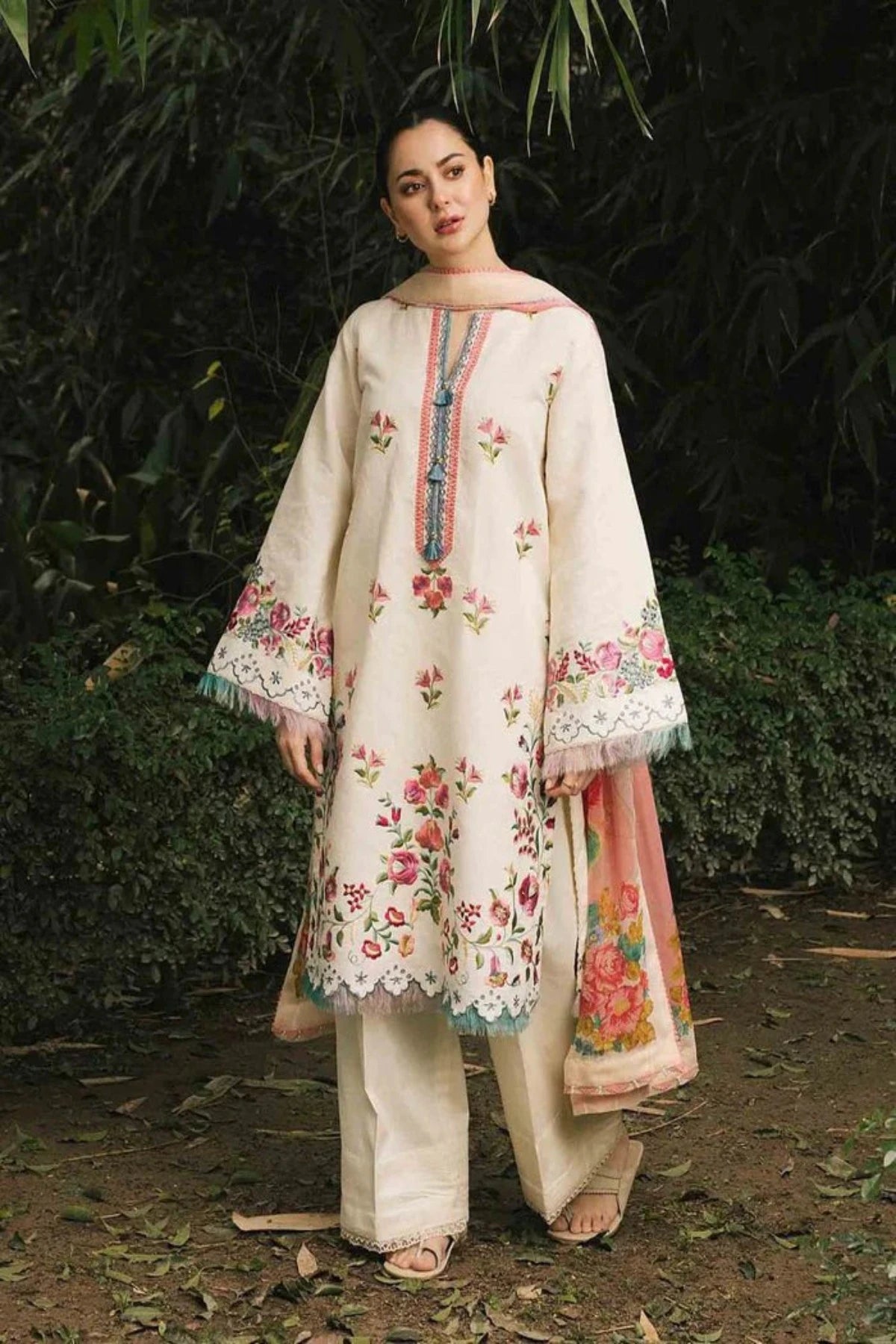 ZAHRA SHAHJAHAN- 3PC DHANAK EMBROIDERED SHIRT WITH PRINTED DUPATTA & DHANAK TROUSER -EP-5216