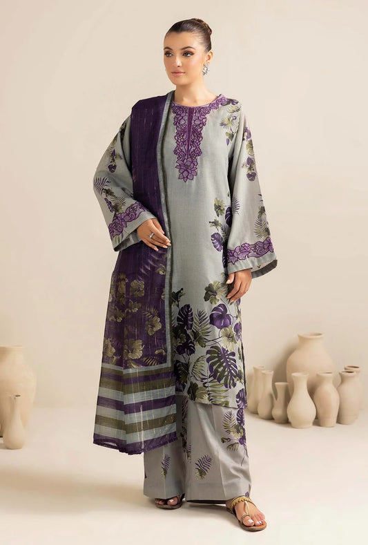 ADAN LIBAAS-3PC KARANDI PRINTED EMBROIDERED SHIRT WITH KARANDI PRINTED SHAWL AND KARANDI PRINTED TROUSER-EP-5470