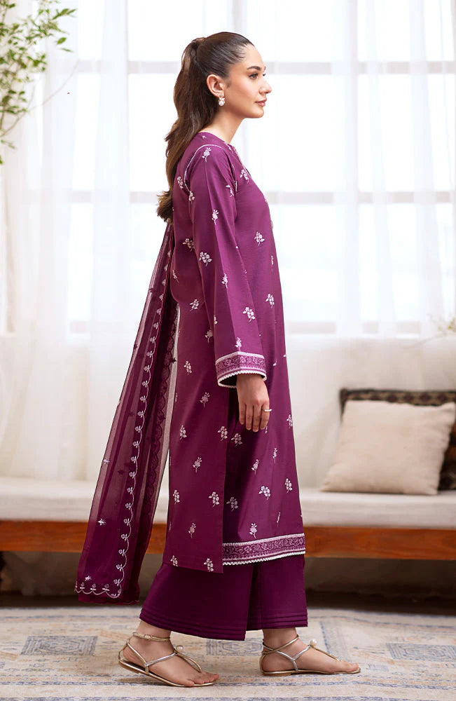 SERAN-3PC DHANAK EMBROIDRED SHIRT WITH DHANAK EMBROIDRED SHAWL AND TROUSER-EP-5389