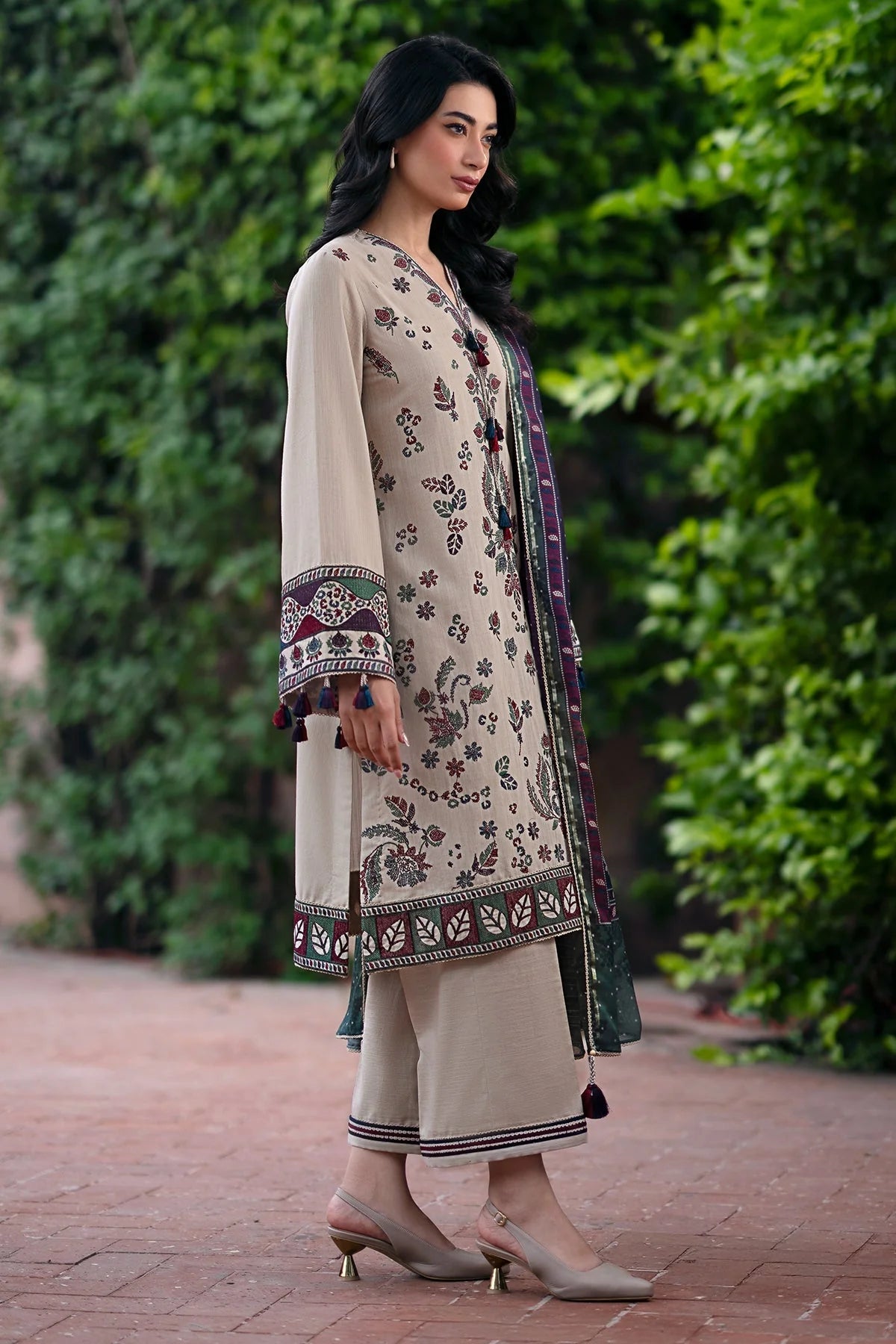 JAZMIN - 3PC DHANAK EMBROIDERED SHIRT WITH COUTURE PRINTED SHAWL AND TROUSER-EP-5413