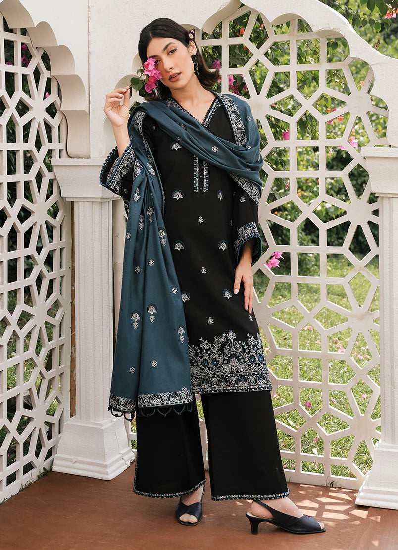 IMAGE - 3PC DHANAK EMBROIDERED SHIRT WITH DHANAK EMBROIDERED SHAWL & TROUSER-EP-5506