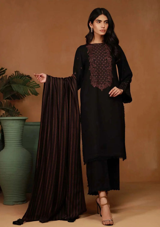 ZARASHAHJAHAN- 3PC DHANAK EMBROIDERED SHIRT WITH WOOL PRINT SHAWL AND TROUSER- EP-5061