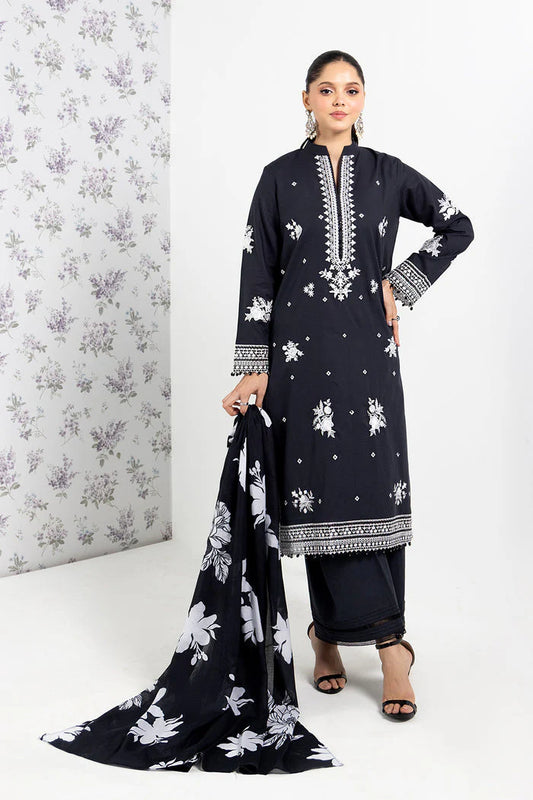 SO KAMAL-3PC DHANAK EMBROIDERED SHIRT WITH WOOL PRINT SHAWL AND TROUSER-EP-5353