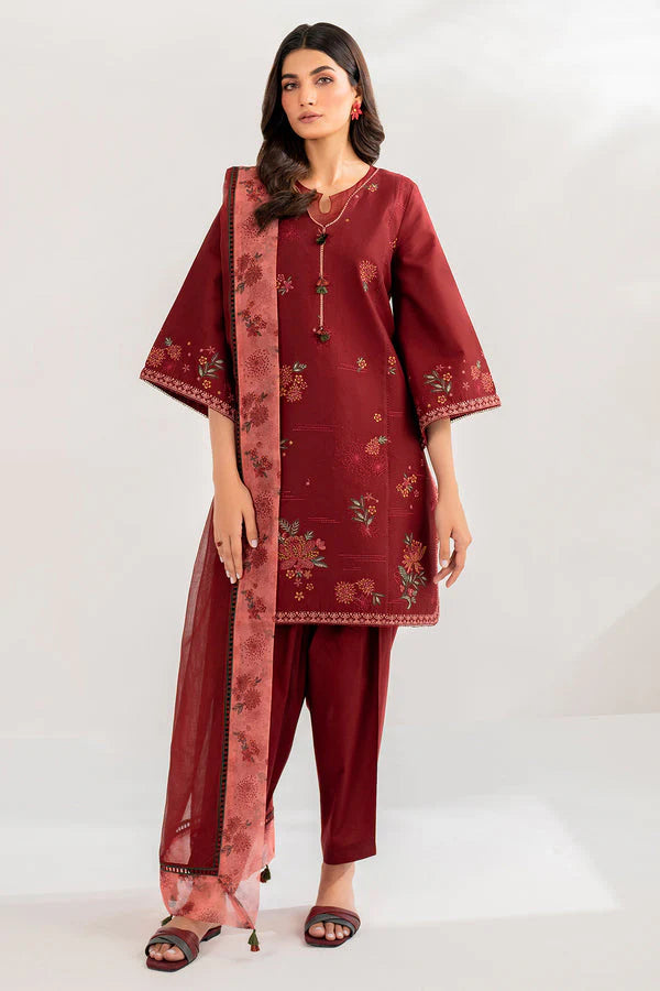 JAZMIN-3PC LAWN EMBROIDERED SHIRT WITH ORGANZA PRINT DUPATTA & TROUSER- EP - 5311