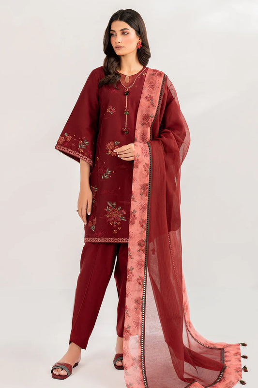 JAZMIN-3PC LAWN EMBROIDERED SHIRT WITH ORGANZA PRINT DUPATTA & TROUSER- EP - 5311