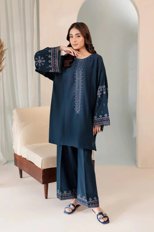 JAZMIN-2PC DHANAK EMBROIDRED SHIRT WITH DHANAK EMBROIDERED SLEEVES & TROUSER-EP-5383