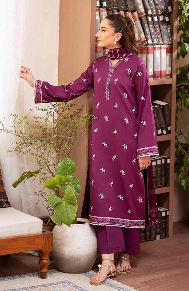 SERAN-3PC DHANAK EMBROIDRED SHIRT WITH DHANAK EMBROIDRED SHAWL AND TROUSER-EP-5389