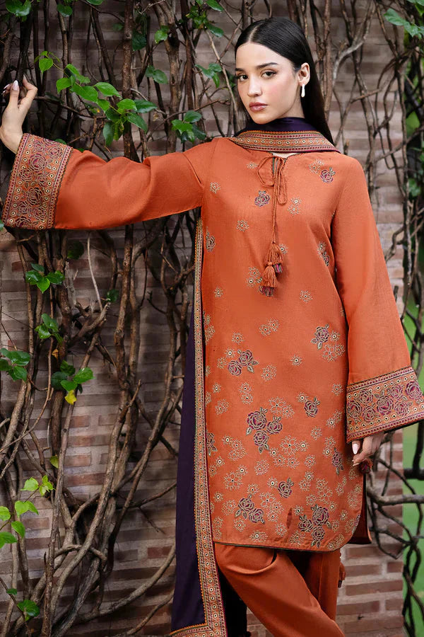 JAZMIN- 3PC DHANAK EMBROIDERED SHIRT WITH DHANAK EMBROIDERED READY TO WEAR  SHAWL & TROUSER-EP-5409