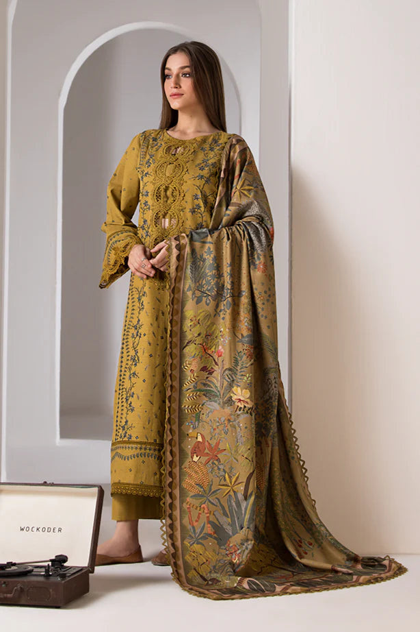 SOBIA NAZIR- 3PC DHANAK EMBROIDERED SHIRT WITH TWILL PRINT SHAWL & TROUSER-EP-5488