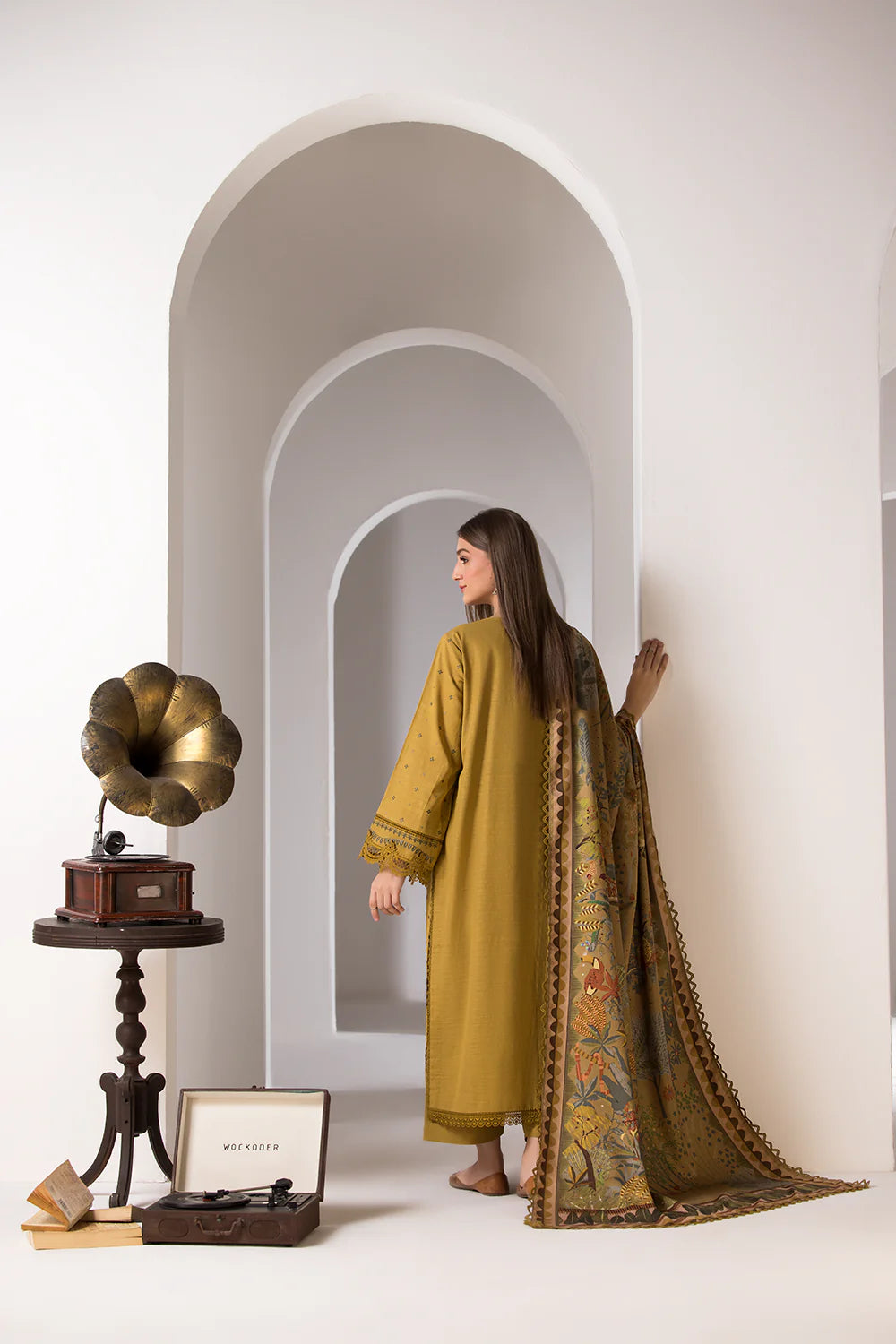 SOBIA NAZIR- 3PC DHANAK EMBROIDERED SHIRT WITH TWILL PRINT SHAWL & TROUSER-EP-5488