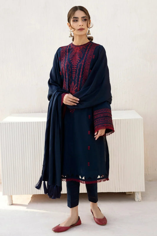 JAZMIN - 3PC DHANAK EMBROIDERED SHIRT WITH PASHMINA SHAWL AND TROUSER- EP-5098