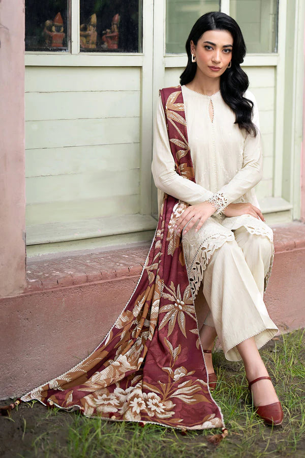 JAZMIN - 3PC DHANAK EMBROIDERED SHIRT WITH COTURE PRINTED SHAWL & TROUSER -EP-5430